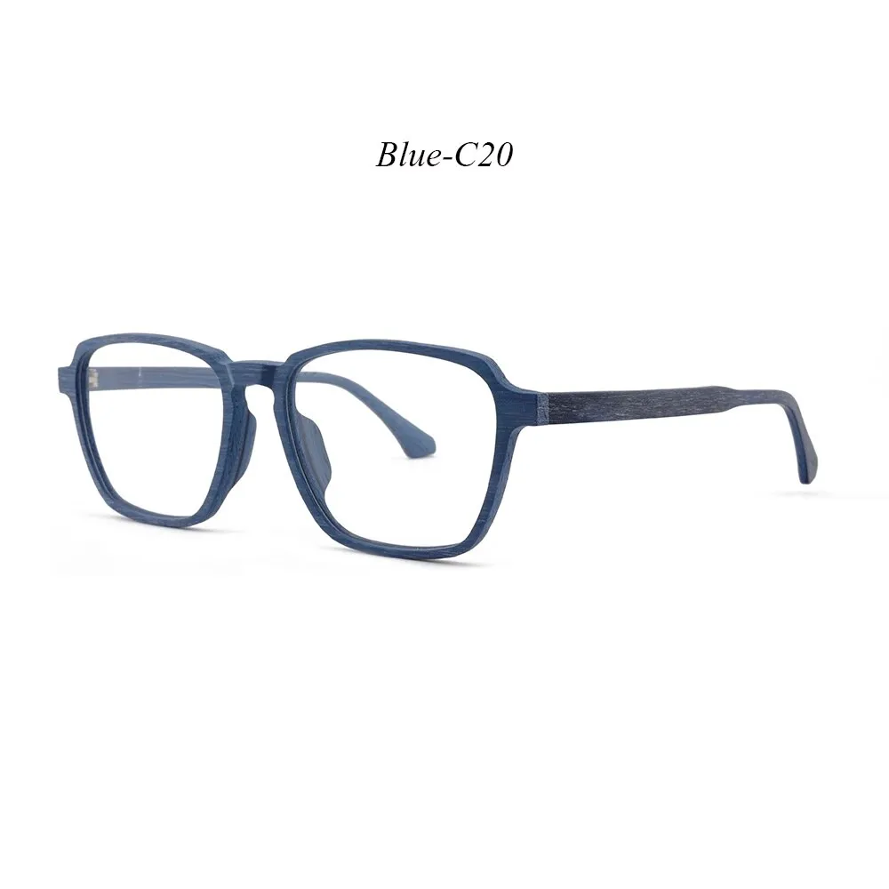 Hdcrafter Men's Full Rim Oversized Polygonal Square Wood Frame Eyeglasses 1694