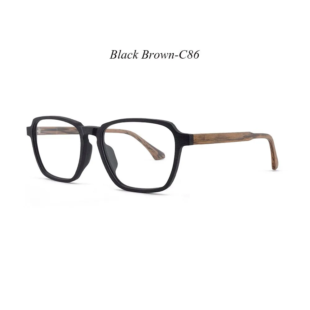 Hdcrafter Men's Full Rim Oversized Polygonal Square Wood Frame Eyeglasses 1694