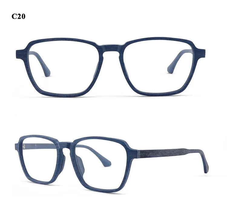 Hdcrafter Men's Full Rim Oversized Polygonal Square Wood Frame Eyeglasses 1694
