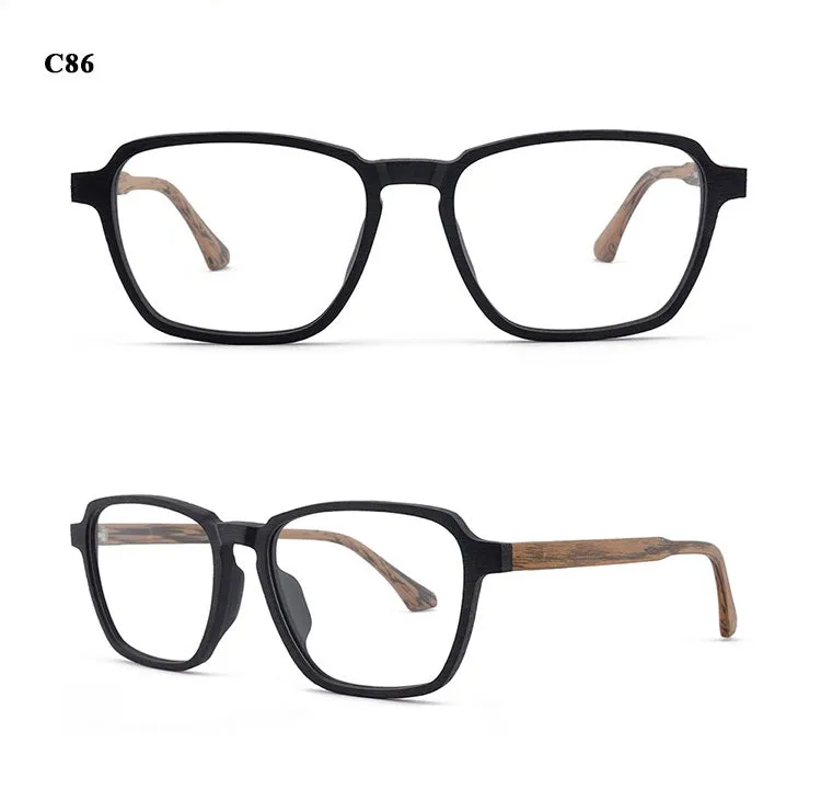 Hdcrafter Men's Full Rim Oversized Polygonal Square Wood Frame Eyeglasses 1694