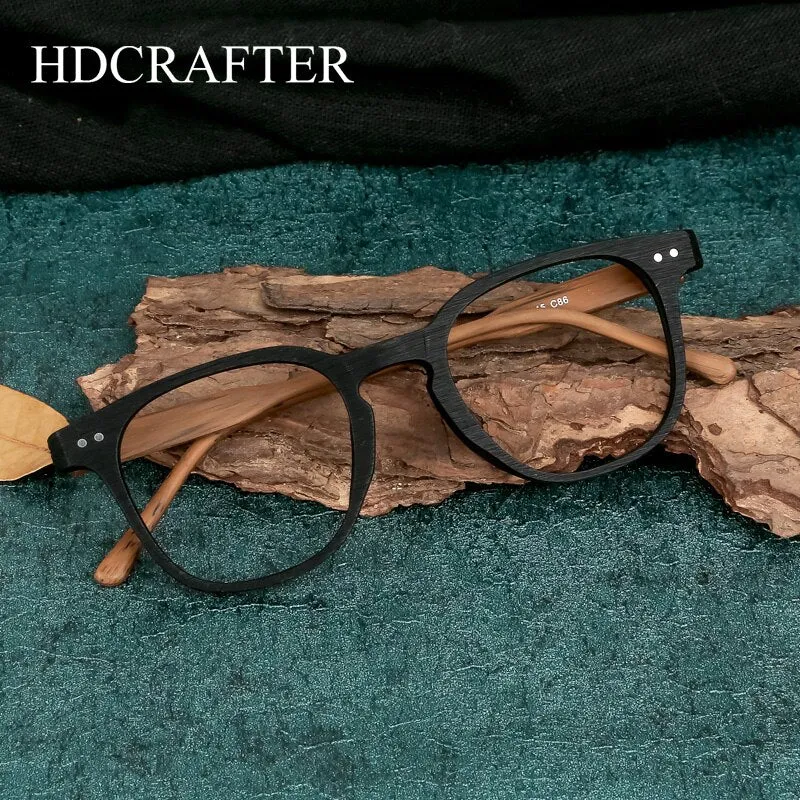 Hdcrafter Men's Full Rim Square Bamboo Wood Eyeglasses M9205