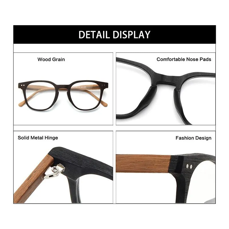 Hdcrafter Men's Full Rim Square Bamboo Wood Eyeglasses M9205