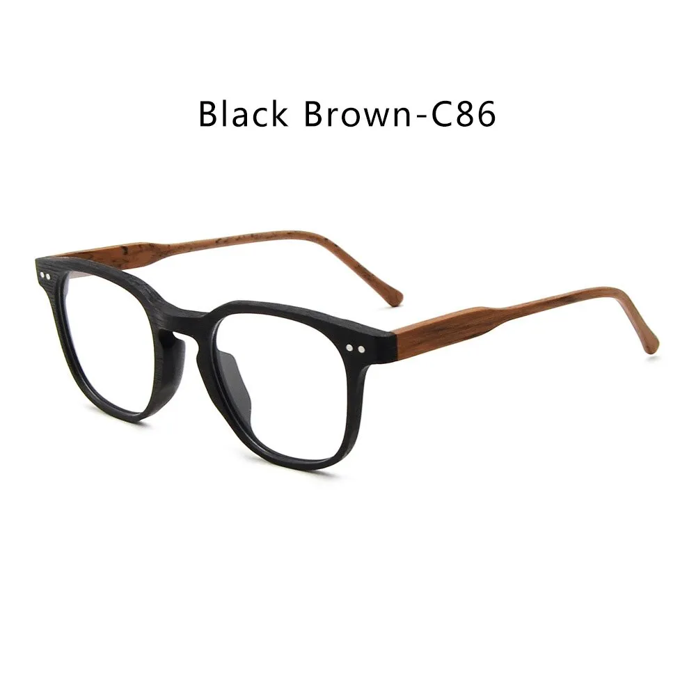 Hdcrafter Men's Full Rim Square Bamboo Wood Eyeglasses M9205