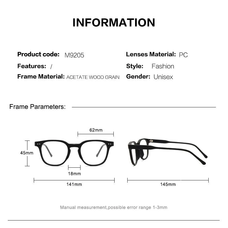 Hdcrafter Men's Full Rim Square Bamboo Wood Eyeglasses M9205