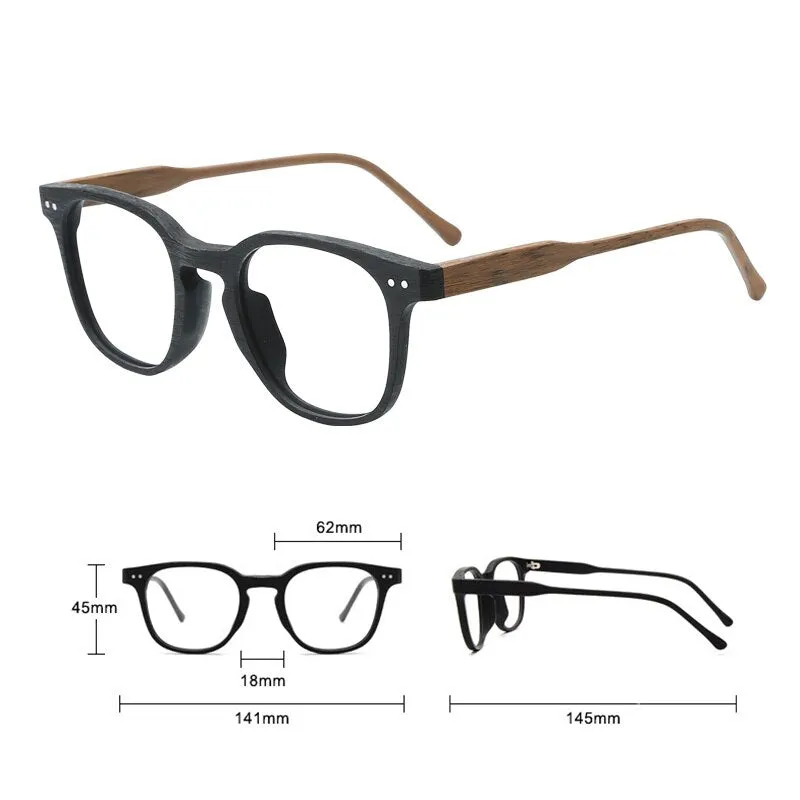Hdcrafter Men's Full Rim Square Bamboo Wood Eyeglasses M9205