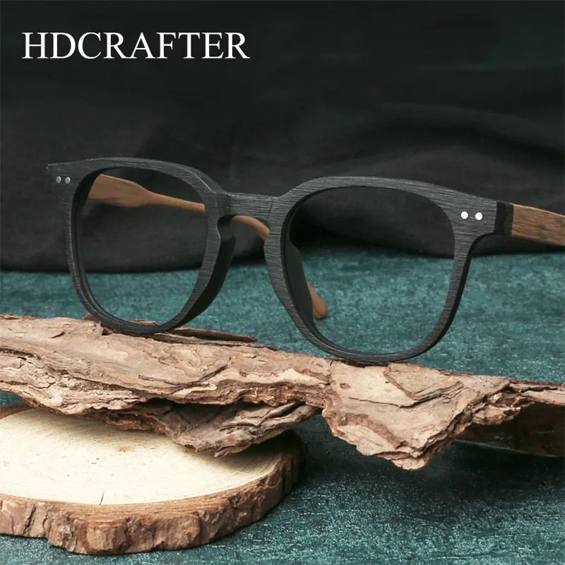 Hdcrafter Men's Full Rim Square Bamboo Wood Eyeglasses M9205