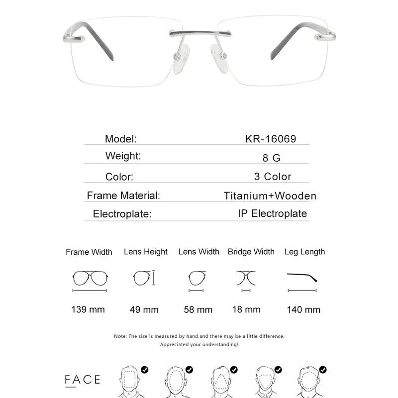 Hdcrafter Men's Rimless Square Titanium Eyeglasses 16068