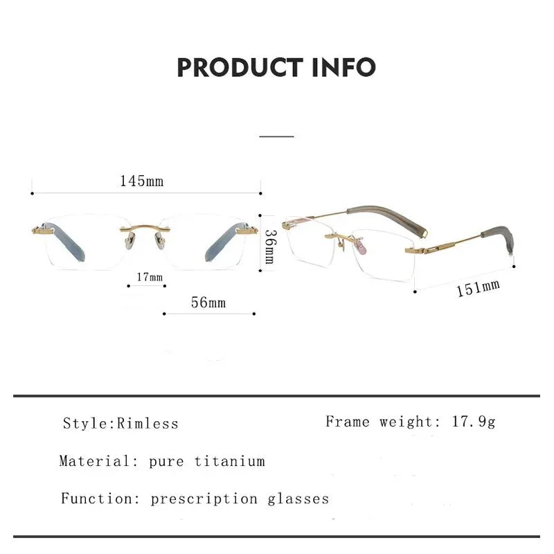 Hdcrafter Men's Rimless Square Titanium Eyeglasses 80819