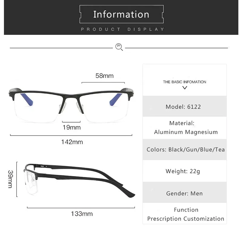 Hdcrafter Men's Semi Rim Rectangle Tr 90 Alloy Eyeglasses Kl6122