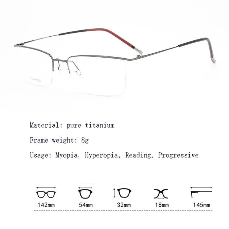 Hdcrafter Men's Semi Rim Square Titanium Eyeglasses 5502