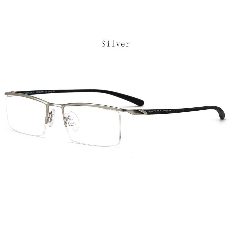 Hdcrafter Men's Semi Rim Square Titanium Eyeglasses P8190