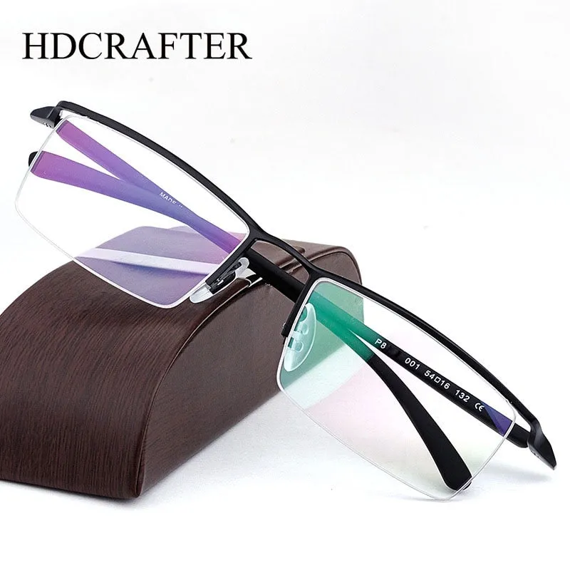 Hdcrafter Men's Semi Rim Square Titanium Eyeglasses P8190