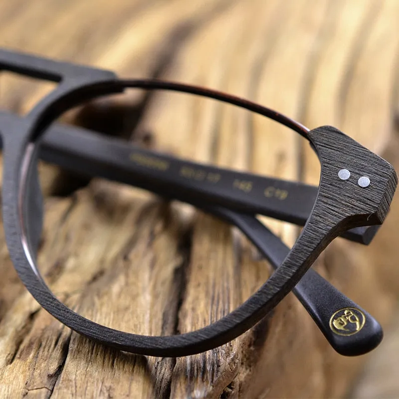 Hdcrafter Unisex Full Rim Round Double Bridge Metal Wood Frame Eyeglasses Ps5056