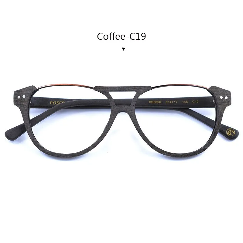 Hdcrafter Unisex Full Rim Round Double Bridge Metal Wood Frame Eyeglasses Ps5056