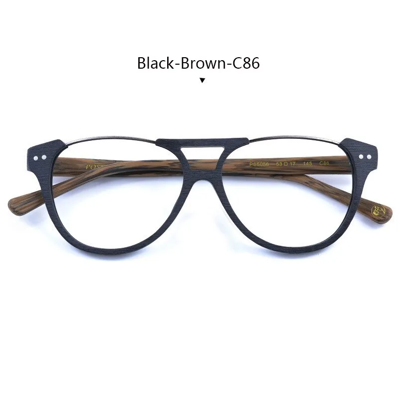 Hdcrafter Unisex Full Rim Round Double Bridge Metal Wood Frame Eyeglasses Ps5056