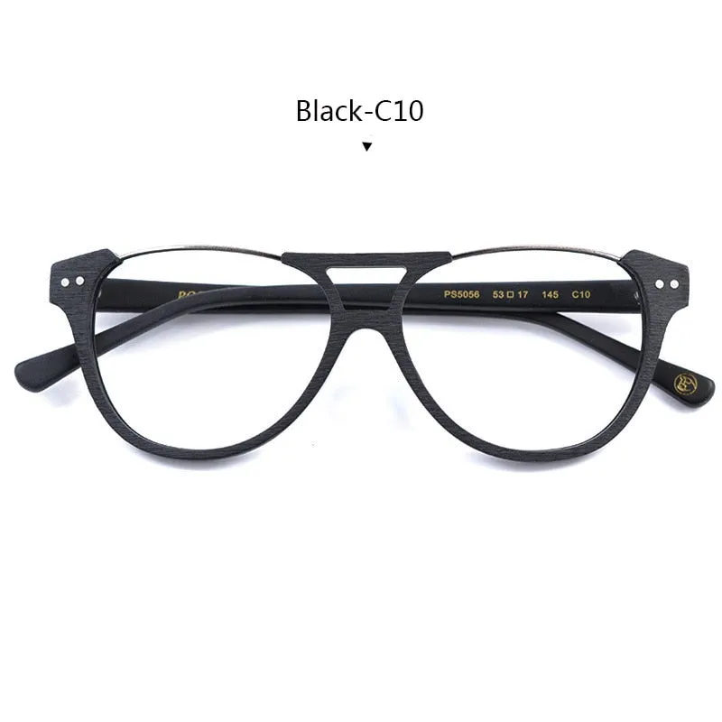 Hdcrafter Unisex Full Rim Round Double Bridge Metal Wood Frame Eyeglasses Ps5056