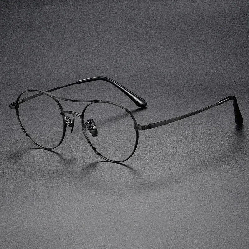Hdcrafter Unisex Full Rim Round Double Bridge Titanium Eyeglasses 86578