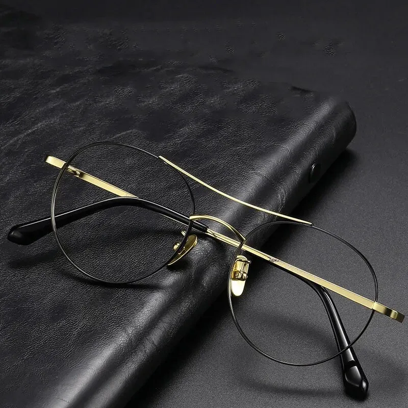 Hdcrafter Unisex Full Rim Round Double Bridge Titanium Eyeglasses 86578