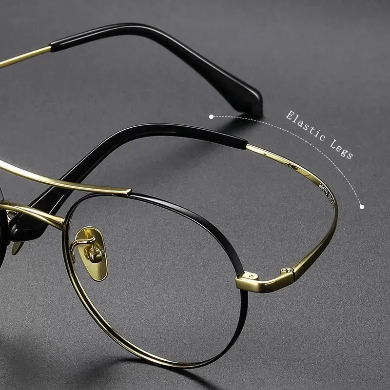 Hdcrafter Unisex Full Rim Round Double Bridge Titanium Eyeglasses 86578