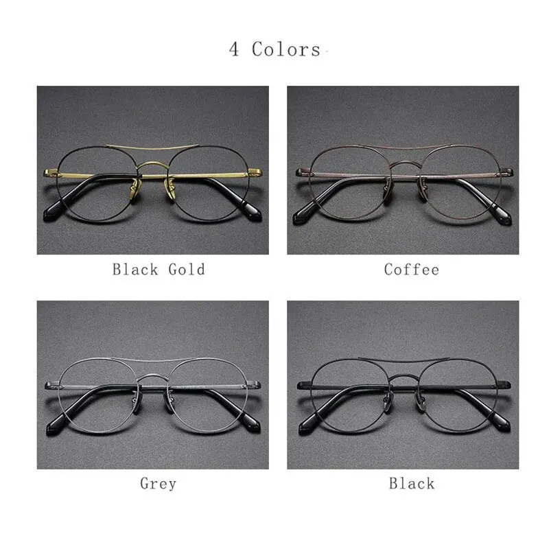 Hdcrafter Unisex Full Rim Round Double Bridge Titanium Eyeglasses 86578