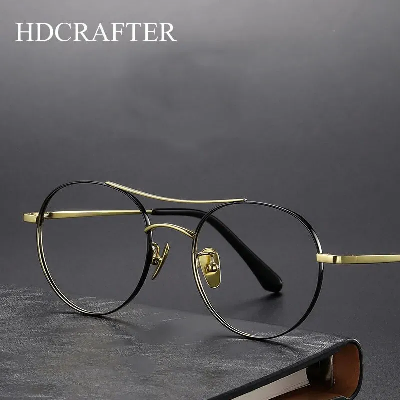 Hdcrafter Unisex Full Rim Round Double Bridge Titanium Eyeglasses 86578