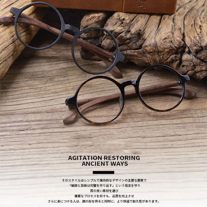 Hdcrafter Unisex Full Rim Round Wood Eyeglasses Ft3590