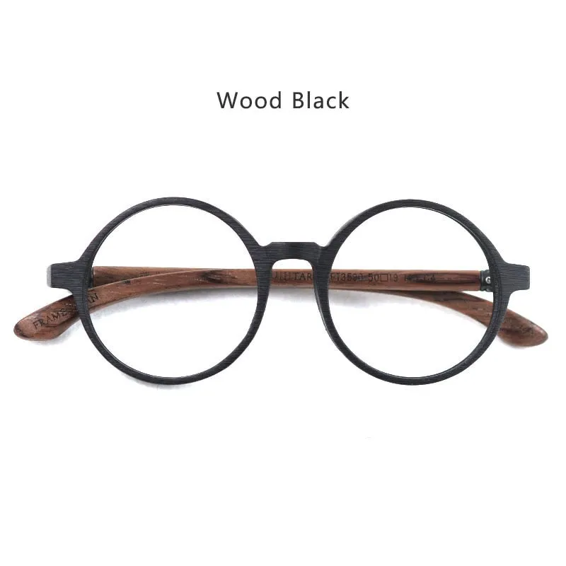 Hdcrafter Unisex Full Rim Round Wood Eyeglasses Ft3590