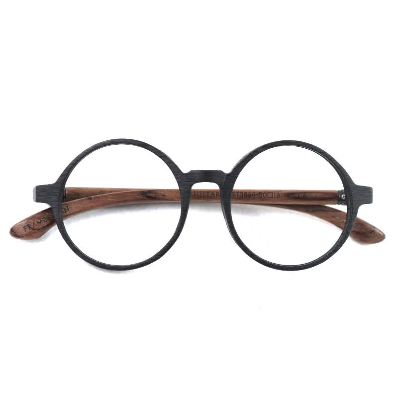 Hdcrafter Unisex Full Rim Round Wood Eyeglasses Ft3590