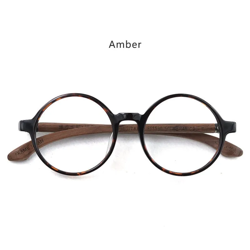 Hdcrafter Unisex Full Rim Round Wood Eyeglasses Ft3590