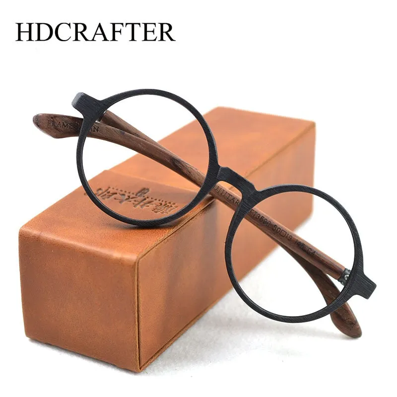 Hdcrafter Unisex Full Rim Round Wood Eyeglasses Ft3590