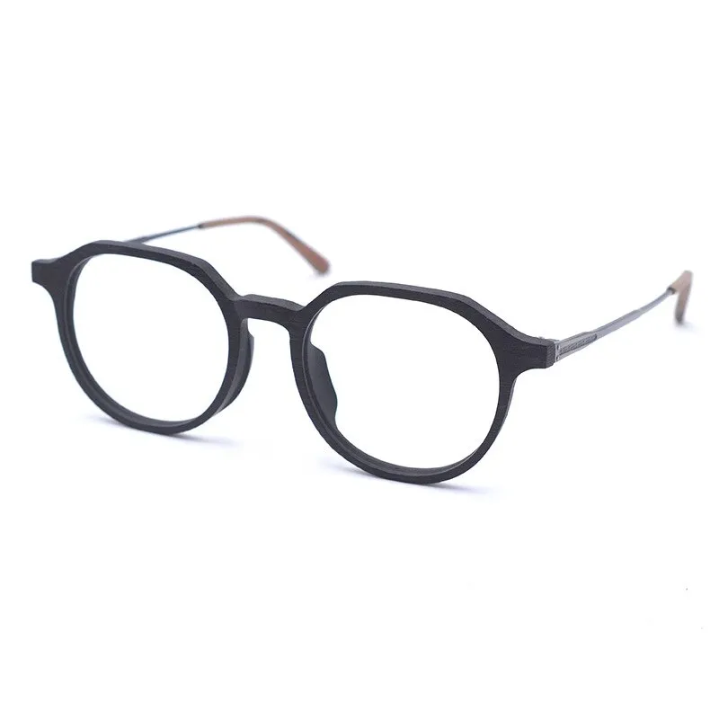 Hdcrafter Unisex Full Rim Round Wood Frame Eyeglasses Ft8861