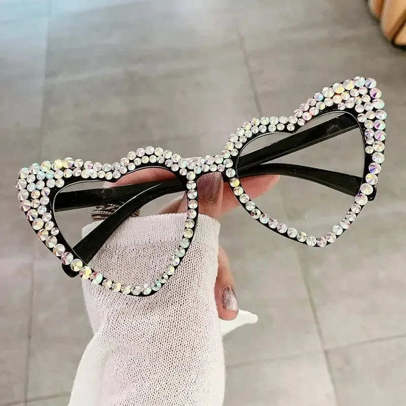 Heart Frame Pearl Diamond Design Glasses
