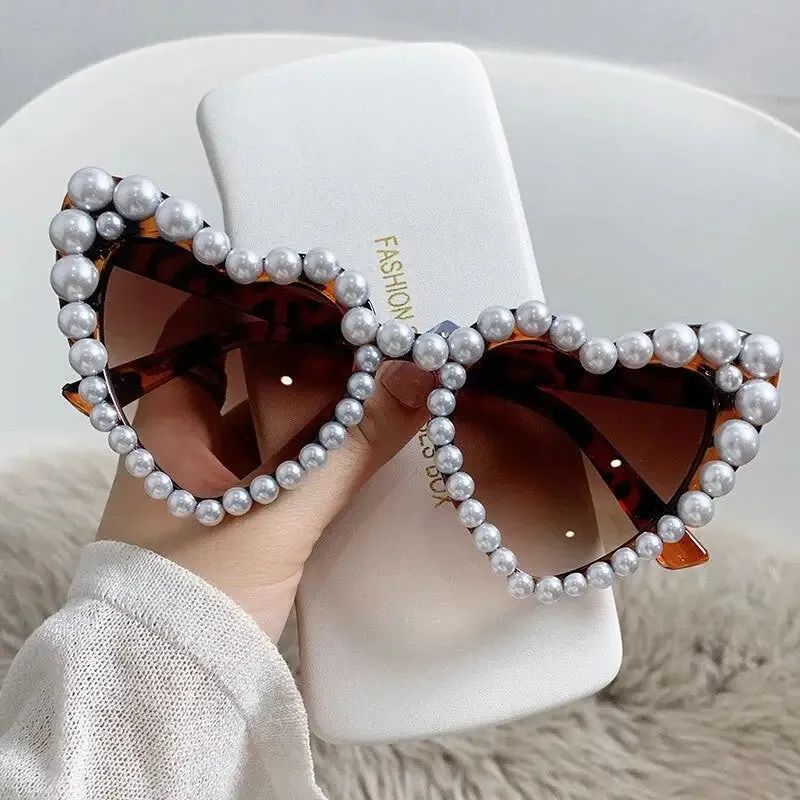 Heart Frame Pearl Diamond Design Glasses
