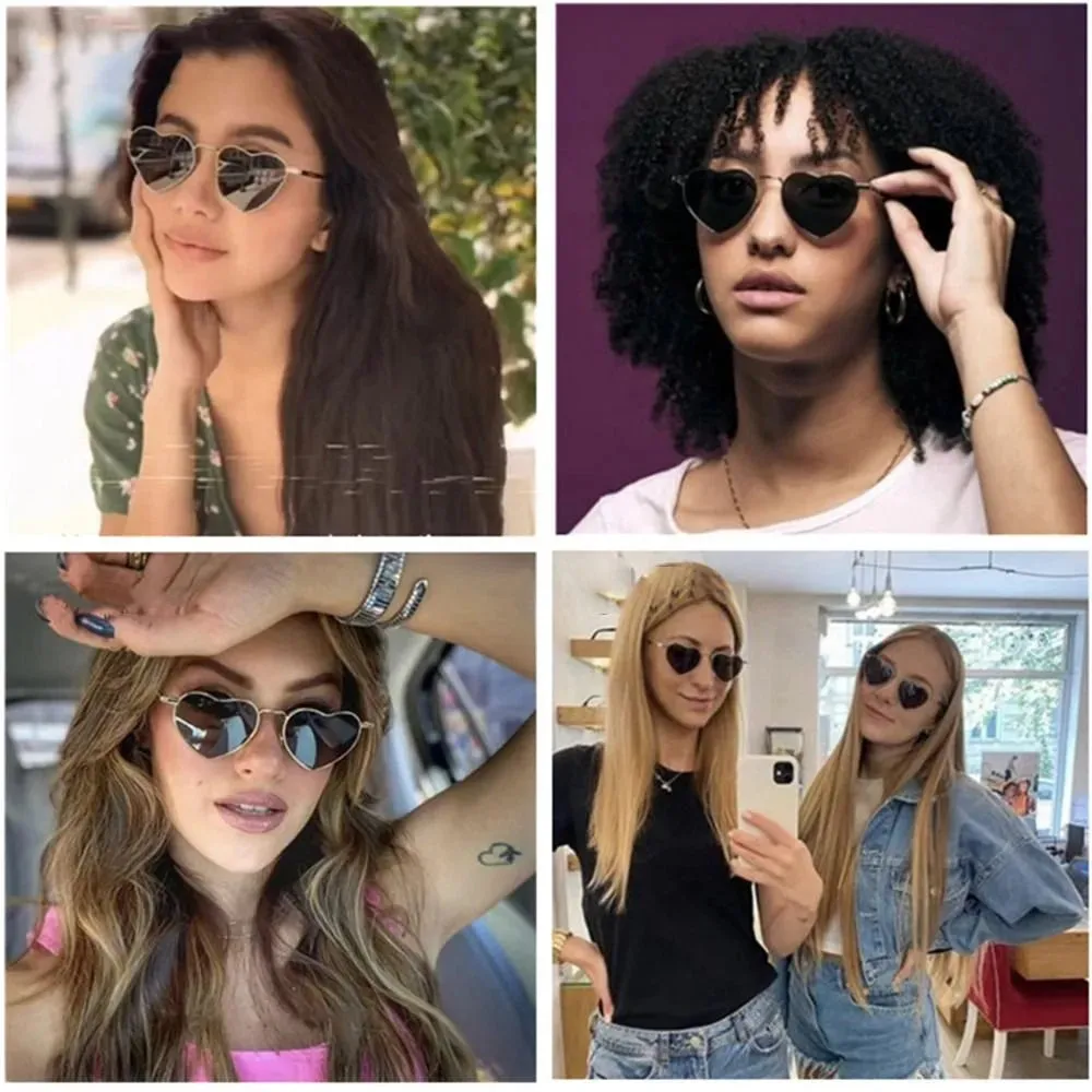 Heart-Shaped Sunglasses for Women Retro Metal Frame Heart Sun Glasses Lovely Shades Vintage 90s Glasses UV400 Protection Eyewear