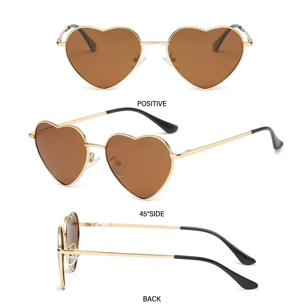 Heart-Shaped Sunglasses for Women Retro Metal Frame Heart Sun Glasses Lovely Shades Vintage 90s Glasses UV400 Protection Eyewear