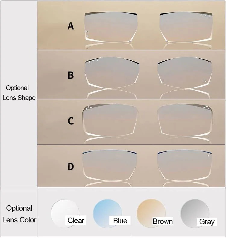 Hotochki Men's Diamond Cut Rimless TR-90 Frame Eyeglasses A001 Customizable Shape Lenses