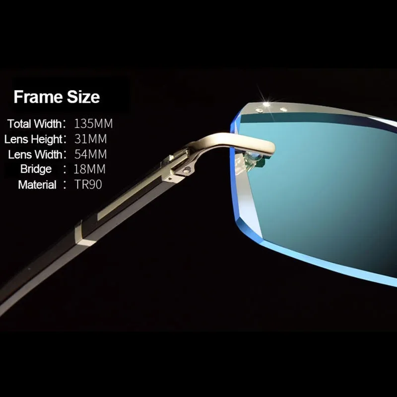 Hotochki Men's Diamond Cut Rimless TR-90 Frame Eyeglasses A001 Customizable Shape Lenses