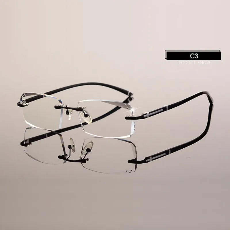 Hotochki Men's Diamond Cut Rimless TR-90 Frame Eyeglasses A001 Customizable Shape Lenses
