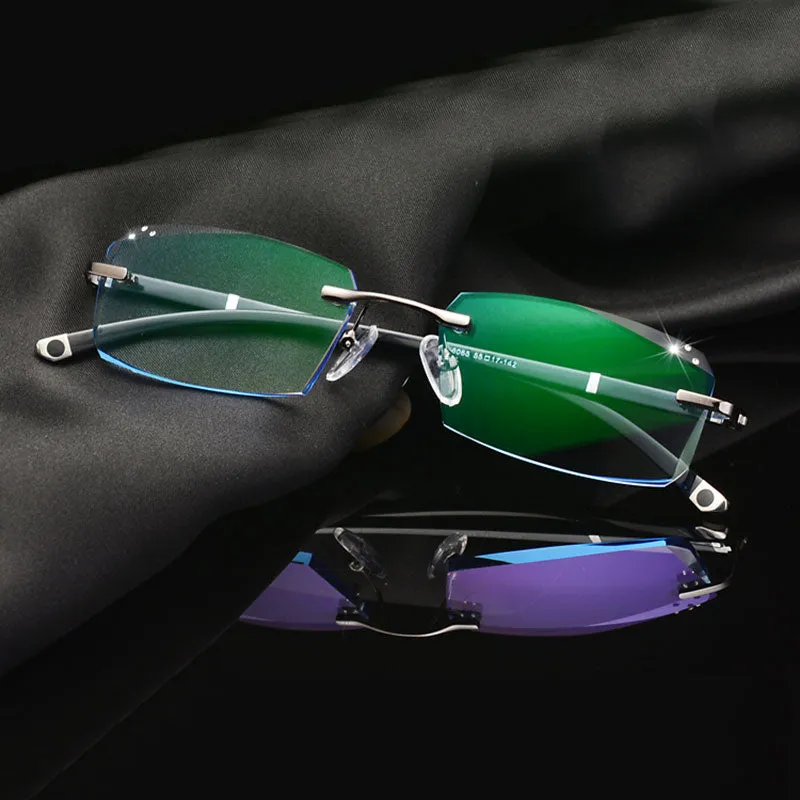 Hotochki Men's Diamond Cut Rimless TR-90 Frame Eyeglasses A001 Customizable Shape Lenses