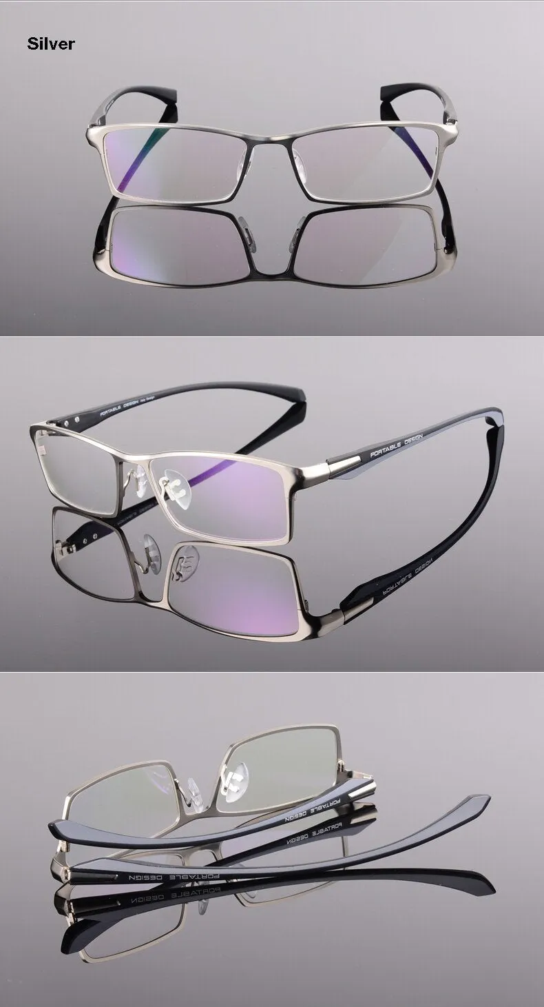 Hotochki Men's Full Rim Rectangular Alloy Acetate Frame Eyeglasses