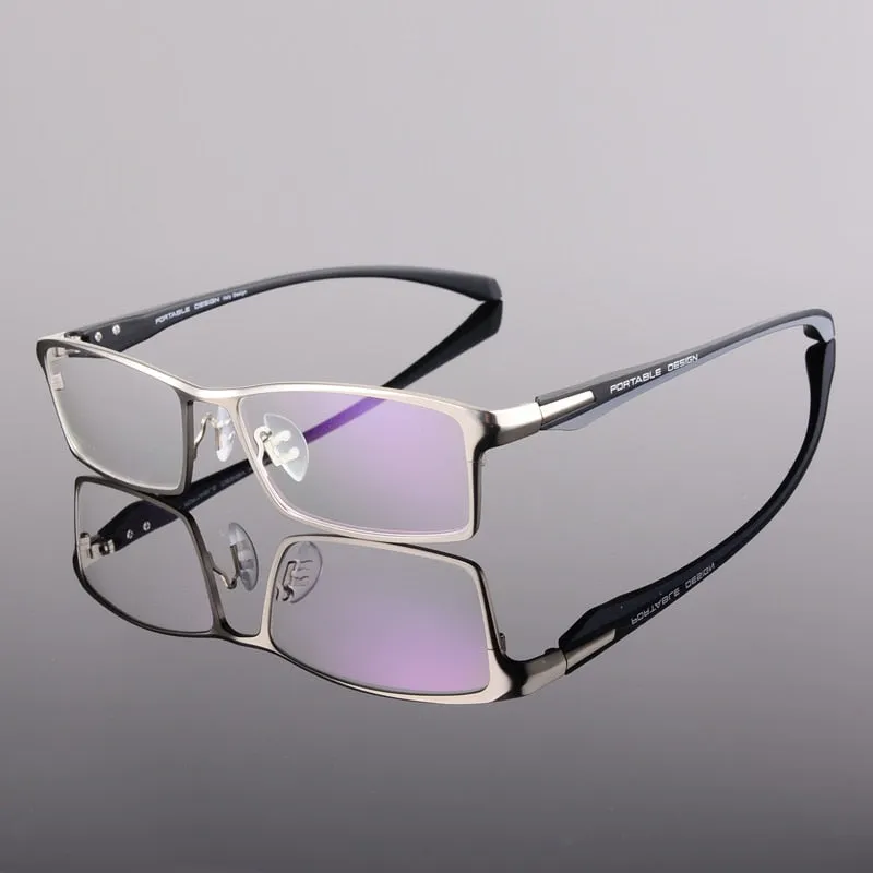 Hotochki Men's Full Rim Rectangular Alloy Acetate Frame Eyeglasses