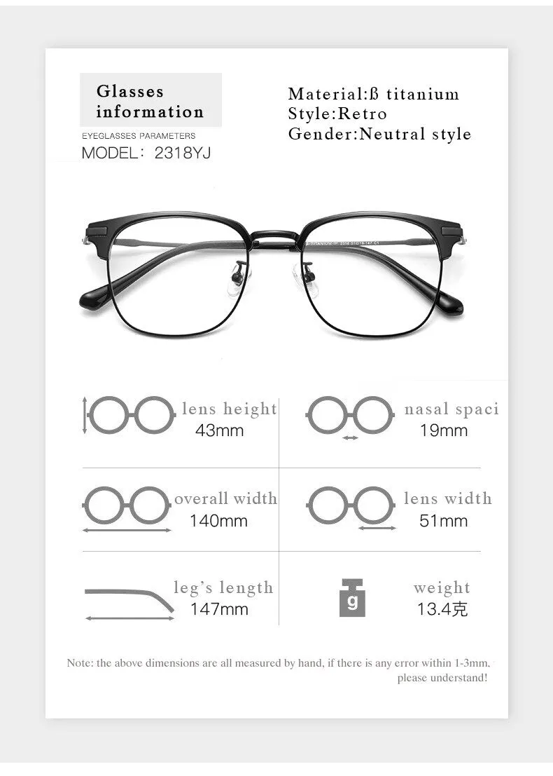 Hotochki Men's Full Rim Square Titanium Alloy Eyeglasses 2318y