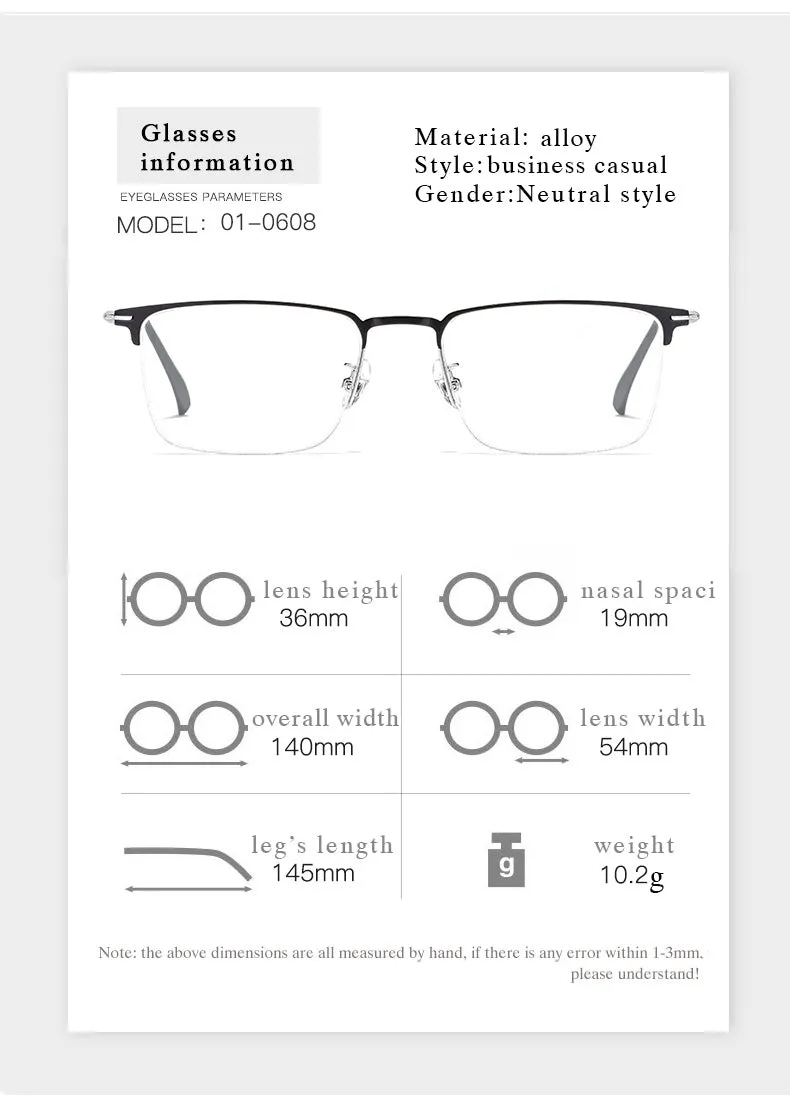 Hotochki Men's Full/Semi Rim SquareTitanium Frame Eyeglasses 0608-0606