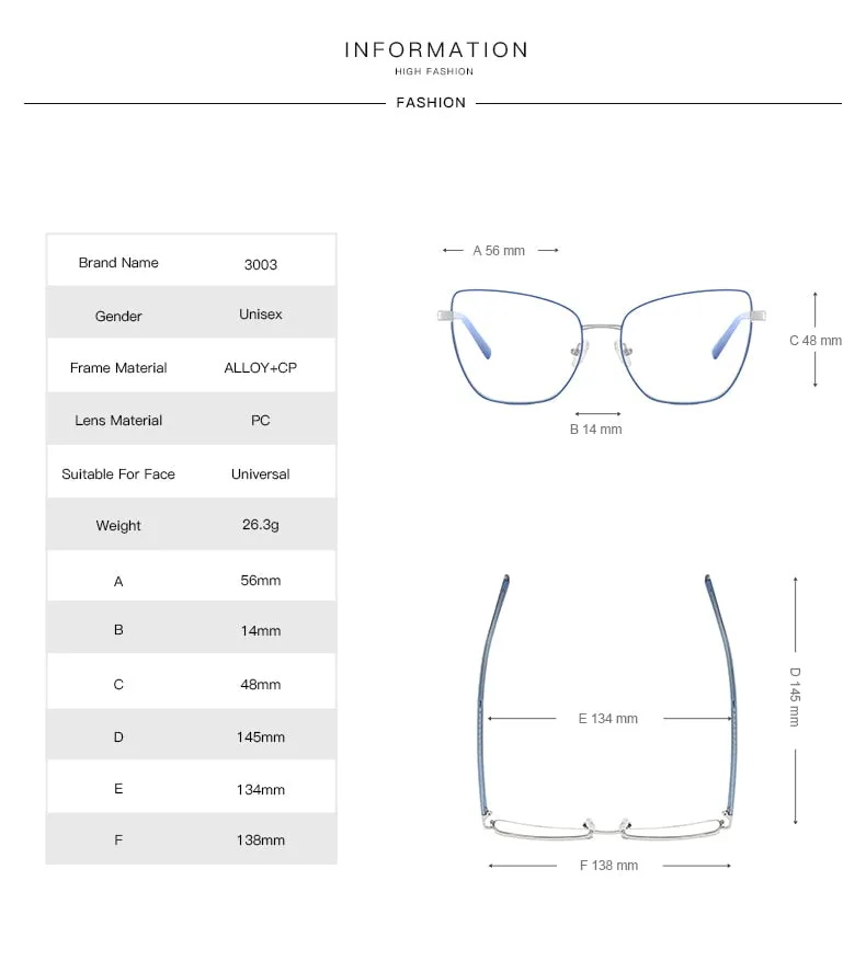 Hotochki Women's Full Rim Cat Eye Alloy Frame Eyeglasses 3003