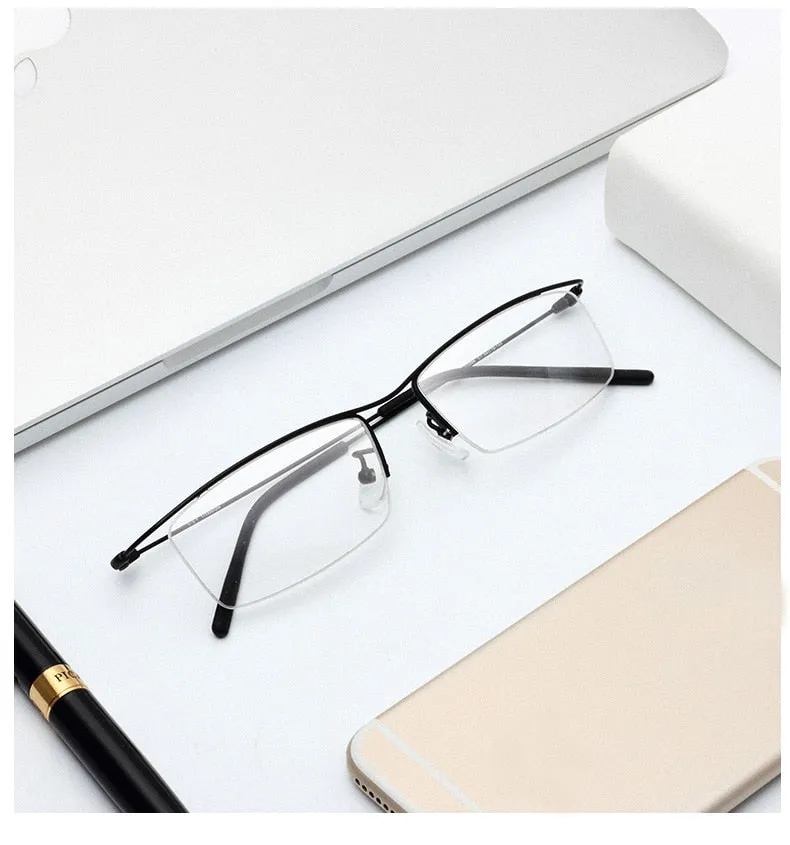Hotony Men's Semi Rim Browline Titanium Frame Eyeglasses 6688
