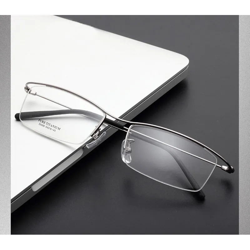 Hotony Men's Semi Rim Browline Titanium Frame Eyeglasses 6688