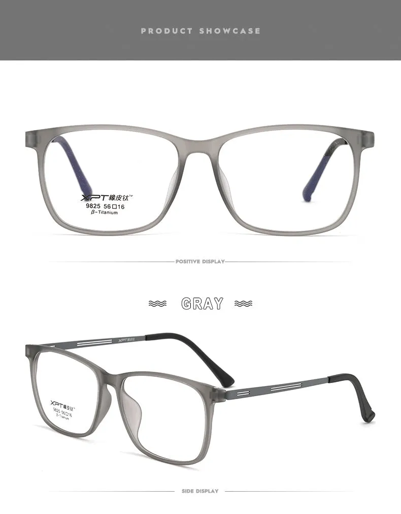 Hotony Unisex Full Rim Square TR 90 Resin B Titanium Frame Eyeglasses 9825