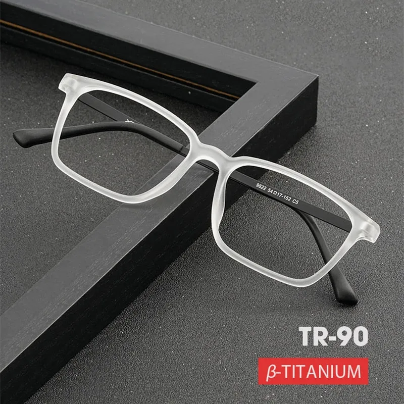 Hotony Unisex Full Rim Square TR 90 Resin B Titanium Frame Eyeglasses