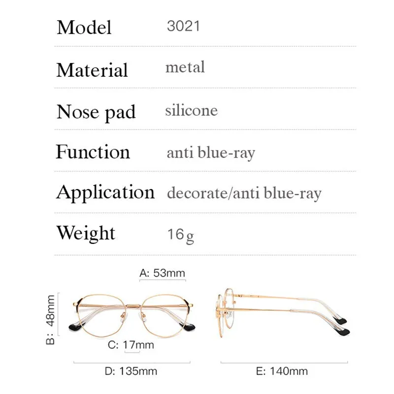 Hotony Women's Full Rim Oval Round Alloy Eyeglasses 3021