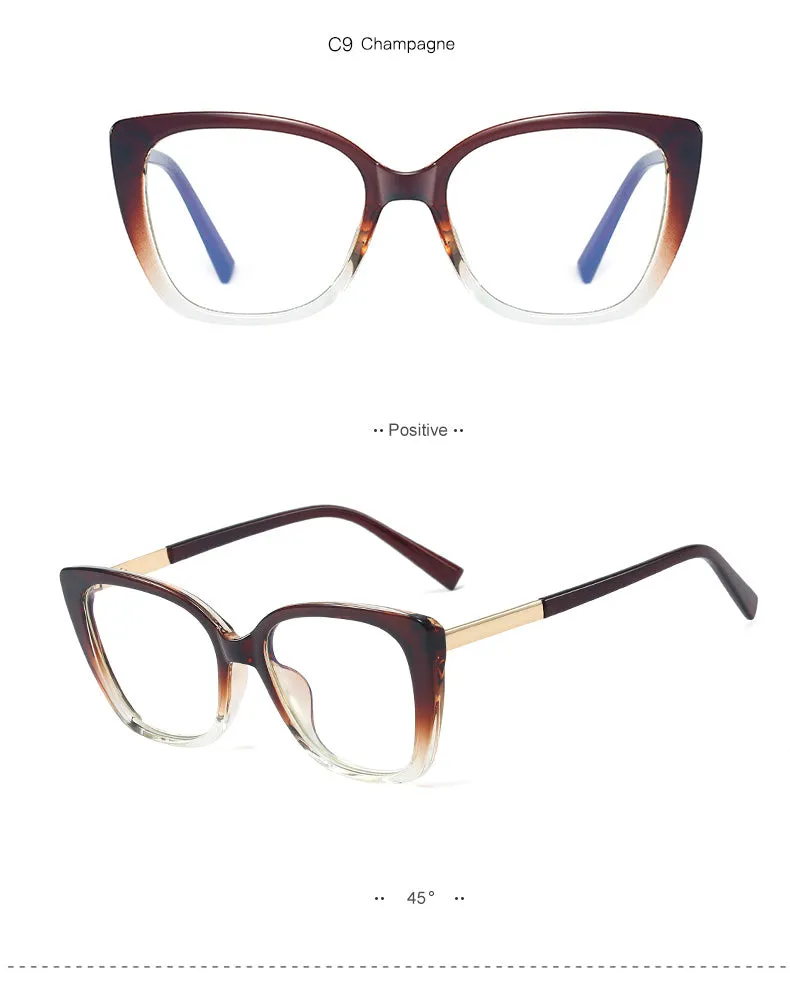 Hotony Women's Full Rim Square Cat Eye TR 90 Alloy Frame Eyeglasses
